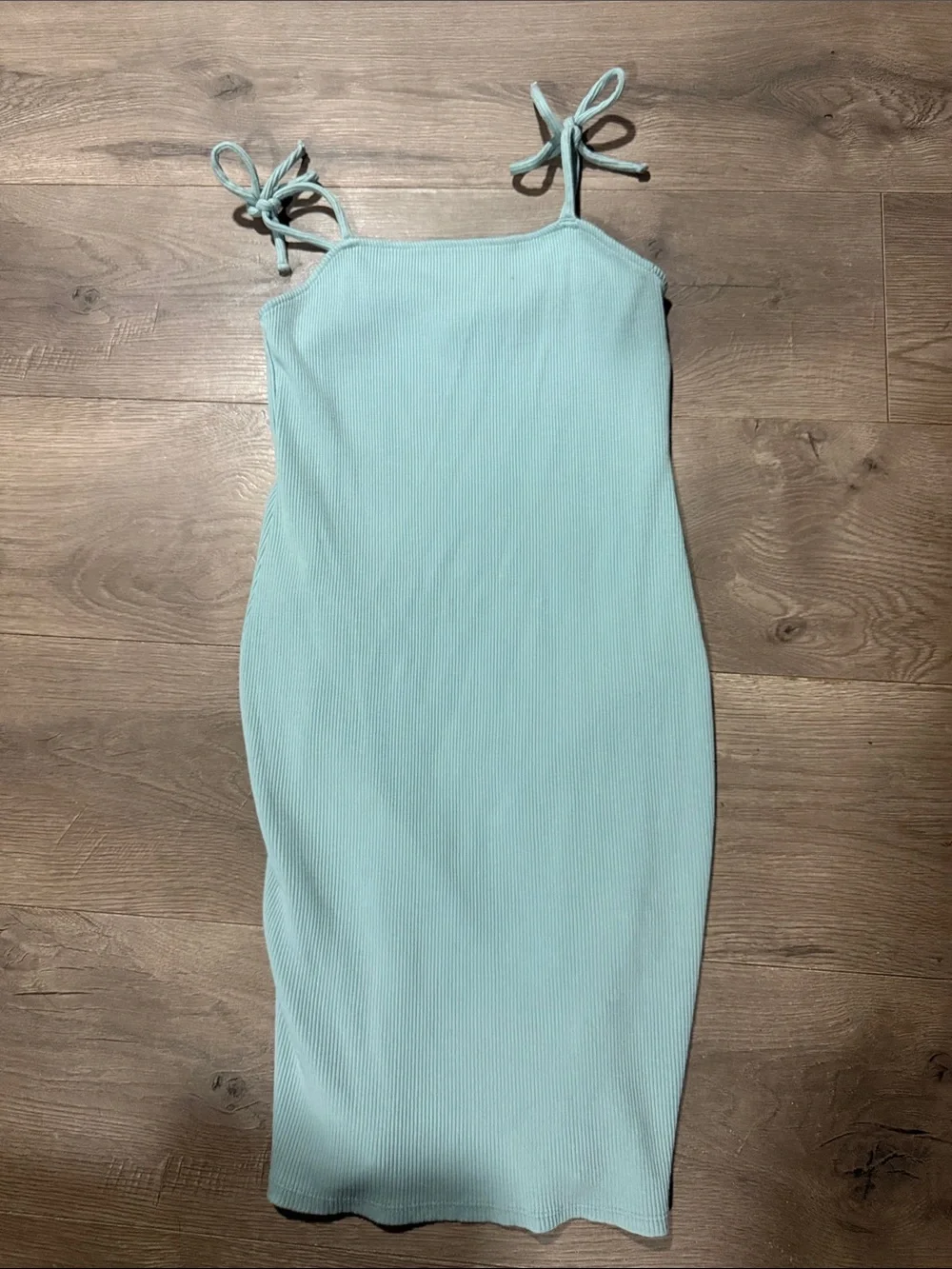 wild fable Light Aqua Tie-Shoulder Ribbed Midi Dress